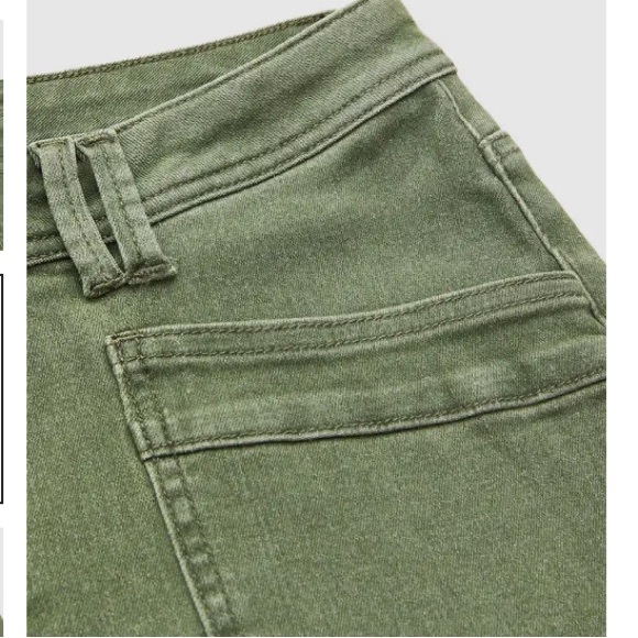 Flamingals Roll Hem  Mid Waist Straight Leg Crop Jeans in Army Green Medium NWT - Picture 8 of 11